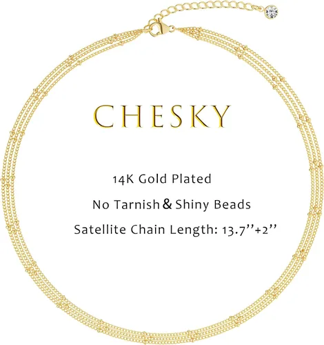 Vista 5 de CHESKY - Gargantilla de oro para mujer, chapado en plataoro de 14 quilates, gargantilla de cuentas satélite, delgada, de moda, collares de clip