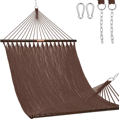 Vista 21 de Lazy Daze Hammocks Hamaca doble de cuerda caribeña de 10.5 pies para 2 personas, hamaca de poliéster tejida a mano con barras separadoras