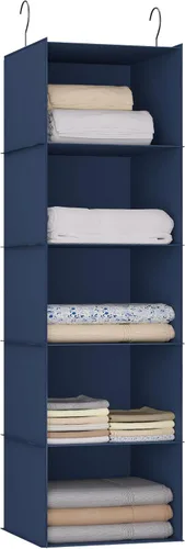 Vista 25 de Organizador colgante para armario y almacenamiento con 3 estantes, estantes colgantes plegables de montaje fácil para guardar ropa, bolsos, zapatos