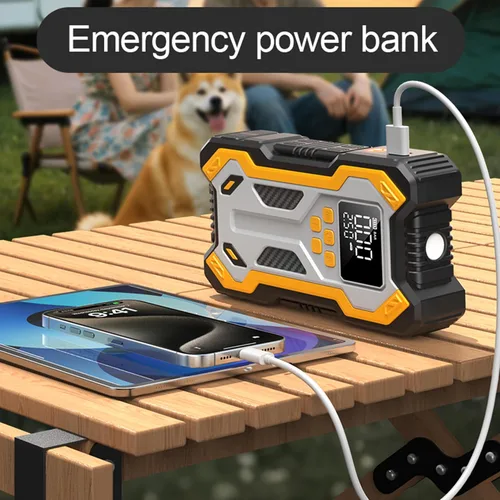 Vista 4 de Arrancador de batería de automóvil con compresor de aire 10000 mAh 150 PSI cargador, caja de salto de arranque