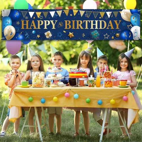 Vista 6 de Cartel de patio para regalos de feliz cumpleaños, pancartas grandes de cumpleaños para decoraciones exteriores, telón de fondo para hombres y Dorado