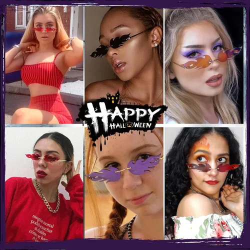 Vista 3 de Fire Flame Sunglasses for Women Men Retro Rimless Wave Fire Shaped Glasses Halloween Party Frameless Eyewear