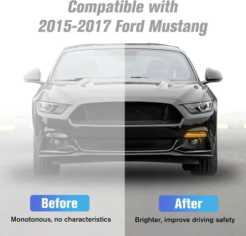 Vista 2 de Conjunto de luz de señal de giro secuencial LED DRL para Ford Mustang 2015 2016 2017 EE. UU., Luz de marcha blanca con lente transparente