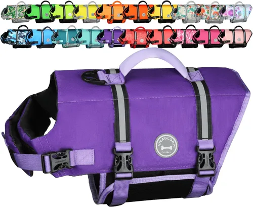 Vista 20 de VIVAGLORY Chaleco salvavidas para perros Rip Stop, chaleco de natación con asa, flotabilidad para perritos cachorros, chaleco salvavidas para perros