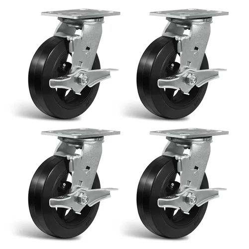 Vista 15 de Ruedas resistentes de 4 pulgadas, ruedas industriales de placa con rueda de goma, utilizadas para carrito de herramientas, plataforma, camión