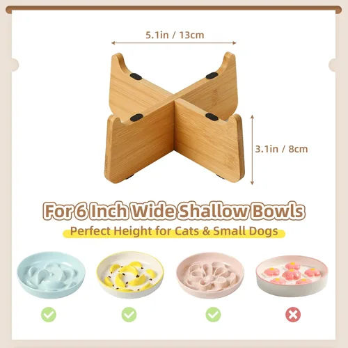 Vista 2 de Soporte elevado para cuenco para gatos, base de bambú para plato de gato, soporte antideslizante para alimentación de mascotas, antivómitos y sin