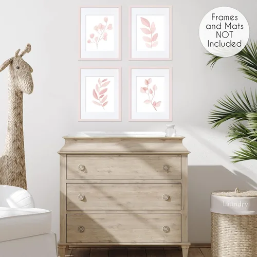 Vista 4 de Sweet Jojo Designs Impresiones artísticas de pared de hojas florales rosas y blancas rubor, decoración de habitación para bebés, guardería y niños