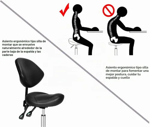 Vista 5 de Kaleurrier Taburete con soporte de espalda: silla de montar con ruedas