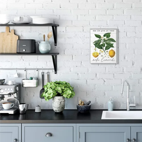 Vista 2 de Stupell Industries Life Gives Lemons Quote Country Fruit Anatomy, diseño de arte de pared enmarcado en gris con letras y líneas, 11 x 14, blanco