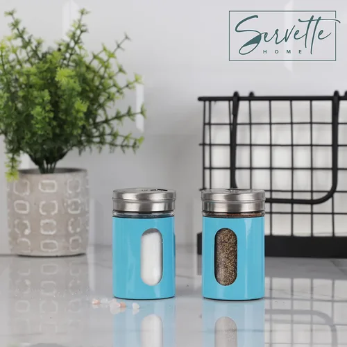 Vista 2 de Aqua Salt Pepper Shakers Retro Spice Jars - Juego de 2