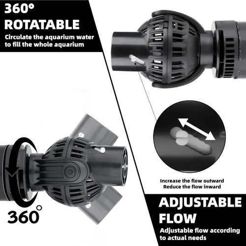 Vista 3 de Bomba de onda para acuario: 6W 1056GPH 360° Cabezal de potencia ajustable Bomba de circulación de pecera con base de succión magnética para agua