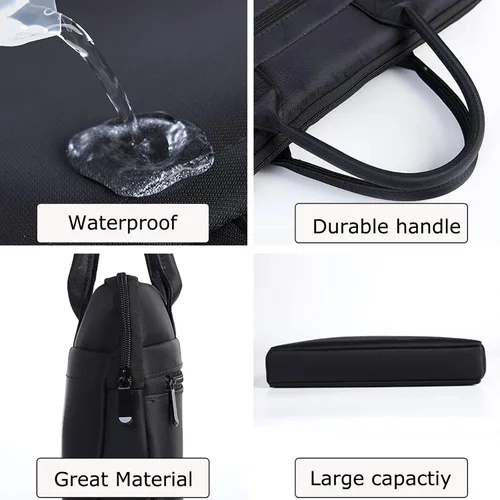 Vista 11 de Bolsa de documentos con asa Oxford impermeable para hombre, bolsa de mano para llevar archivos de papel, color negro