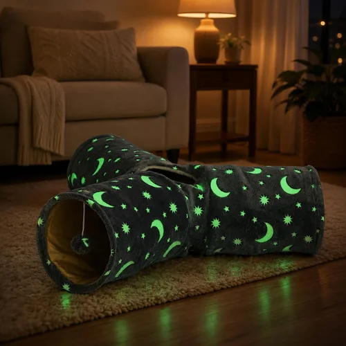 Vista 12 de Túnel Tubo para Gatos con Juguetes de Pelotas de Felpa Plegable Auto-Luminoso Fotoluminiscencia, para Mascotas Pequeñas Conejitos Conejos, Gatitos