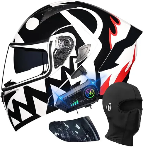 Vista 14 de Cascos modulares de motocicleta con Bluetooth, aprobados por DOT, casco de motocicleta de cara completa abatible con doble visera, con altavoces