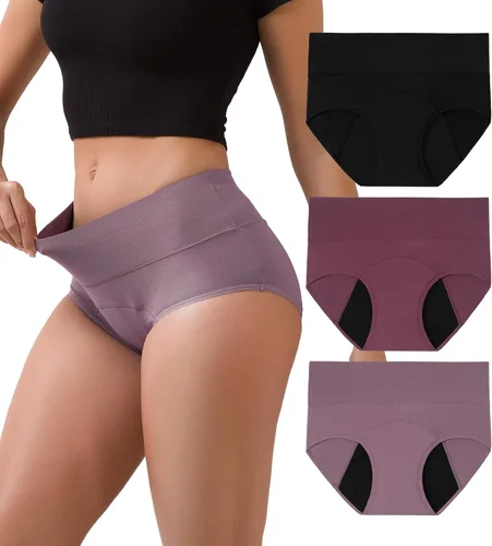 Vista 8 de INNERSY Ropa Interior para Período Menstrual para Mujeres, Antiderrames, de Cintura Alta, de Algodón, Pack de 3