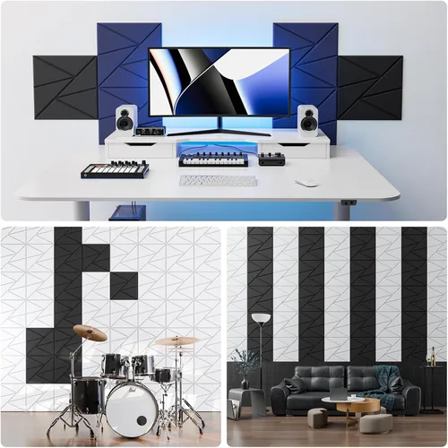 Vista 4 de Paquete de 8 paneles acústicos autoadhesivos, paneles de espuma a prueba de sonido de 12 x 12 x 0.4 pulgadas, paneles de sonido de alta densidad