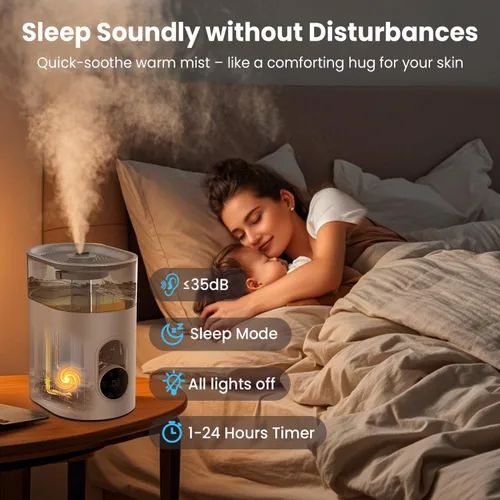 Vista 3 de Humidifiers for Bedroom Large Room Home - GloryAir 6L Quiet Top Fill Cool & Warm Mist Humidifier with Smart Humidity Control, Remote Control, White