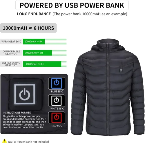 Vista 2 de SKYSPER Chaqueta térmica con guantes, abrigo térmico, abrigo de plumón, chaqueta de invierno para hombres y mujeres (pilas no incluidas)