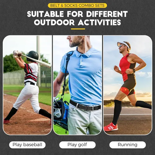 Vista 6 de SATINIOR Conjunto combinado de 3 pares de calcetines de béisbol y 3 cinturones para jóvenes y adultos para béisbol y sóftbol y calcetines