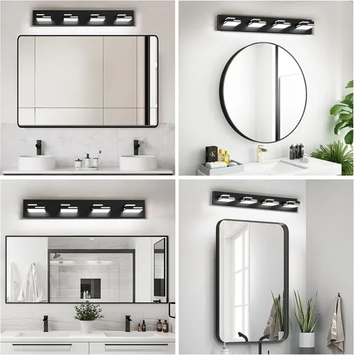 Vista 3 de IZORRO Moderna lámpara LED de tocador de baño (30 pulgadas, 4 luces, 5 CCT, regulable), luces de tocador negras mate para accesorios de iluminación