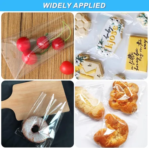 Vista 3 de 100 bolsas planas de celofán de 4.5 x 5.5 pulgadas con sellado automático transparente para aperitivos, panadería, dulces