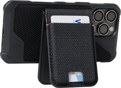Vista 4 de URBAN ARMOR GEAR UAG - Cartera delgada Kevlar negra para 6 tarjetas con función atril y bloqueo RFID, cartera magnética Metropolis compatible