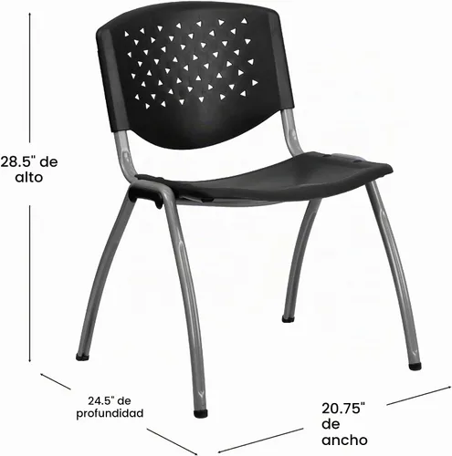 Vista 3 de EMMA + OLIVER Silla apilable de plástico negro para el hogar y la oficina con respaldo perforado - Silla de invitados