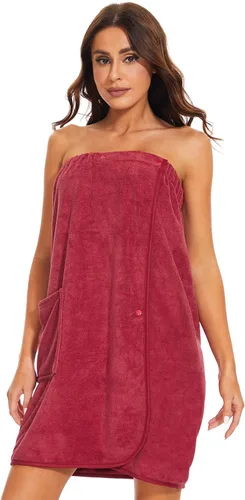 Vista 2 de Toalla de baño para mujer, bata de baño ajustable para el cuerpo, bata de baño, Rojo vino
