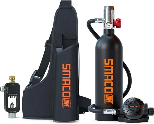 Vista 16 de SMACO Mini tanque de buceo 1L tanque de buceo portátil reutilizable buceo kit de cilindro de oxígeno para snorkel y rescate de emergencia S400
