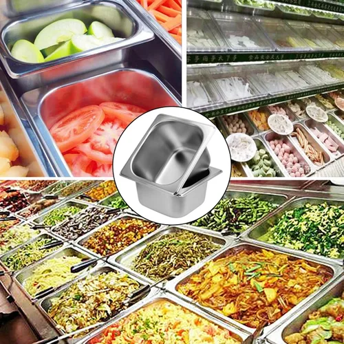 Vista 7 de SOUJAP Paquete de 8 sartenes de mesa de vapor de 1/6 de tamaño x 2.5 pulgadas de profundidad, sartenes de cocina de acero inoxidable antiatascos