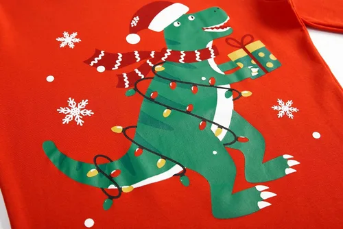 Vista 4 de Pijamas de Navidad para niños pequeños y niñas, 100% algodón, dinosaurio, estrellado, ropa de dormir de manga larga, 2 piezas, ropa para niños