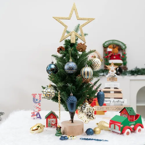 Vista 5 de Juego de 110 adornos de bolas de Navidad, adornos de Navidad surtidos azules y dorados para árbol de Navidad, bolas de plástico irrompibles Azul