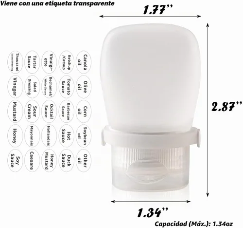Vista 2 de Paquete de 6 botellas de silicona para condimentos, pequeñas botellas de aderezo de ensalada para llevar, recipientes de aderezo de ensalada