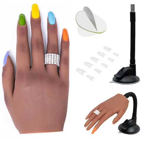 Vista 8 de Mano de práctica de uñas de silicona para uñas acrílicas, manos de maniquí profesional para práctica de uñas con soporte ajustable, mano falsa