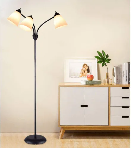 Vista 7 de DINGLILIGHTING DLLT - Lámpara de pie moderna para lectura, 3 luces con cuello de ganso flexible ajustable, lámpara de árbol de pie para sala