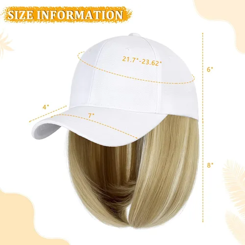 Vista 3 de Gorra de béisbol con extensiones de cabello, peluca ajustable, gorra corta y recta de 14 pulgadas, peluca sintética para mujer, rubio ceniza mezcla