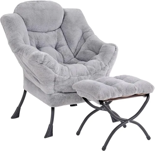 Vista 16 de LITA - Silla perezosa con otomana, sofá tapizado de ocio moderno de acento, silla de lectura contemporánea de salón con reposabrazos y bolsillo
