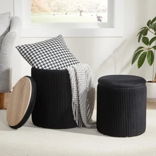 Vista 16 de Royal Windsor Boucle - Juego de 2 otomanas redondas con almacenamiento, taburete pequeño para sala de estar, mesa de centro pequeña, taburete