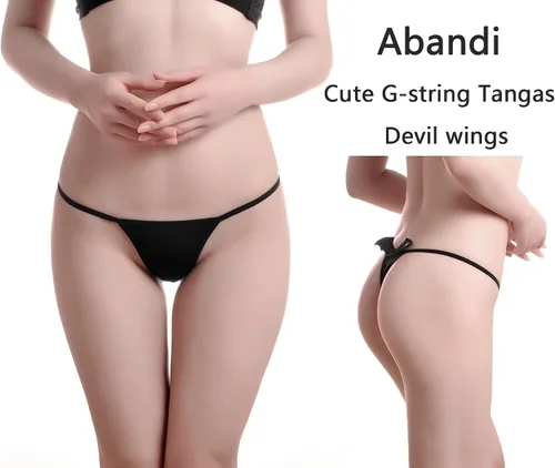 Vista 2 de Tanga sexy de algodón para mujer, lindas alas de ángel y diablo, tangas en T en la espalda, tangas sin costuras de tiro bajo