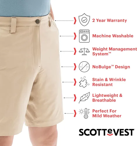 Vista 6 de SCOTTeVEST Action Adventure - Pantalones cortos para hombre, 17 bolsillos ocultos, repelente al agua para viajes y más
