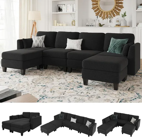 Vista 17 de Sofá seccional con sofá cama, sofá modular de 6 plazas, cómodos sofás seccionales convertibles, sofás convertibles con otomanos, sofás seccionales