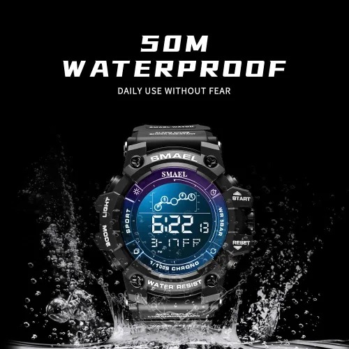 Vista 3 de AIMES Mens Military Multifunction Digital LED Watch Electronic Waterproof Orange Sport Watch Alarm Countdown Wristwatch