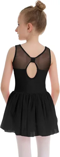 Vista 3 de Phineein Leotardos de ballet de manga corta para niñas, leotardos de baile con espalda hueca con falda
