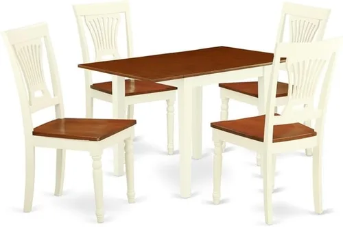 Vista 11 de East West Furniture NDPL3-BCH-W - Juego de mesa de comedor moderno de 3 piezas que contiene una mesa rectangular de madera con gotas y 2 sillas