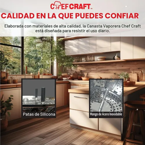 Vista 8 de Chef Craft Cesta de vapor clásica, 6 pulgadas de diámetro, 9.5 pulgadas expandida, acero inoxidable