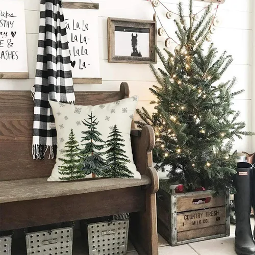 Vista 4 de RABUSOFA Fundas de almohada de Navidad de 18 x 18 pulgadas, impermeables, para exteriores, árbol de Navidad, copos de nieve, decoración de invierno