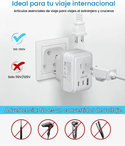 Vista 6 de VINTAR Adaptador tipo M para Sudáfrica, paquete de 2 enchufes plegables