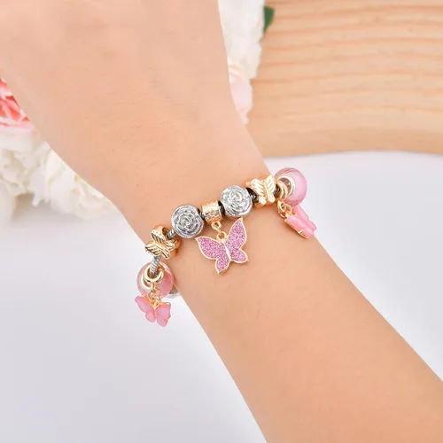 Vista 2 de Pulsera de dije para mujer, con cuentas de cristal y forma de corazón, plata de circonita cúbica, cadena de serpiente, pulsera de moda, joyería