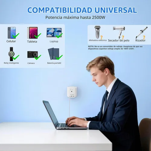 Vista 6 de Adaptador universal del viaje de 45W GaN, adaptador de corriente
