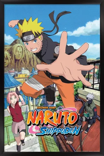Vista 8 de Trends International Naruto Shippuden - Póster de pared de salto, 14.725 x 22.375 pulgadas, versión enmarcada de madera de granero